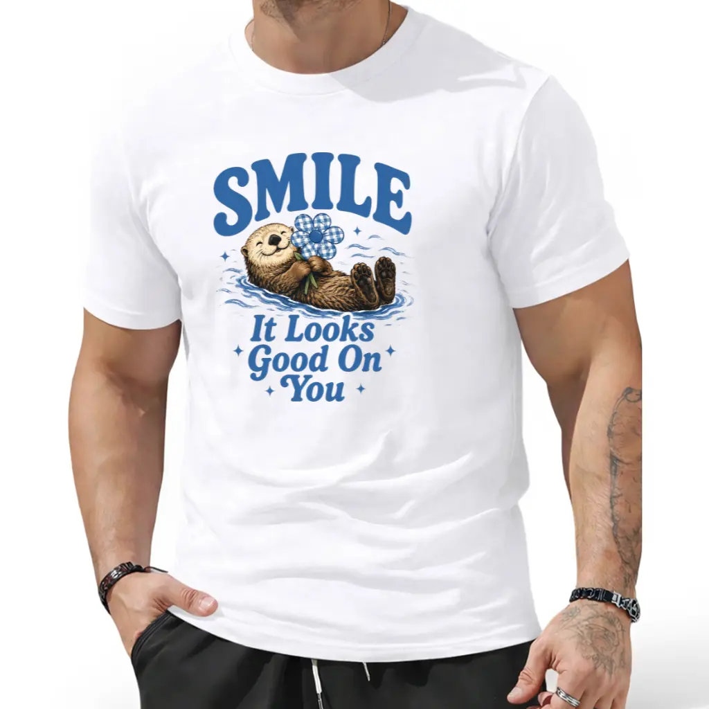 Men's Unisex Classic Retro Otter Graphic T-Shirt - Streetwear Casual Loose Fit, 100% Soft Cotton Round Neck Short Sleeve Menswear Top