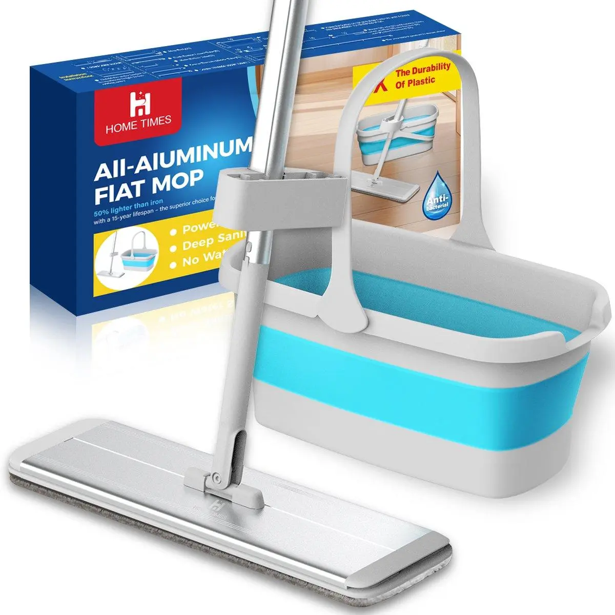 Flat Mop & Collapsible Bucket Set, 1 Count Rotatable Long Handle Foldable Mop & Bucket Set, Household Cleaning Tool for Home Kitchen Bathroom