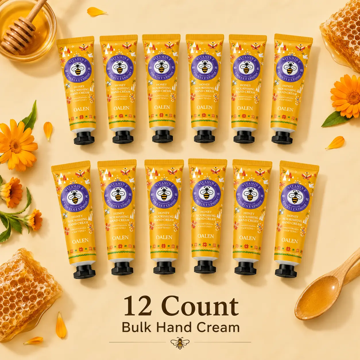 12 Pack Honey Vitamin E Hand Cream Travel Size Moisturizer for Dry Cracked Skin Portable Hand Care Set Great for End of Year Party Favors 2026 Teacher Appreciation Week Birthday Holiday Gifts for Women