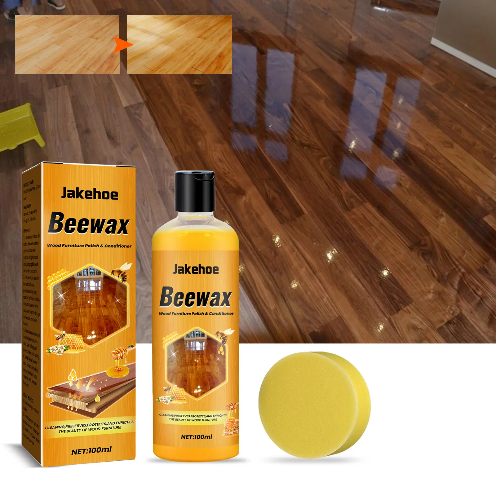 Jakehoe Wood Floor Cleaner & Polish Wax, Multi-Purpose Hardwood Floor Restorer, Stain Remover, Dust-Proof, Shine Enhancement for Indoor Wooden Floors