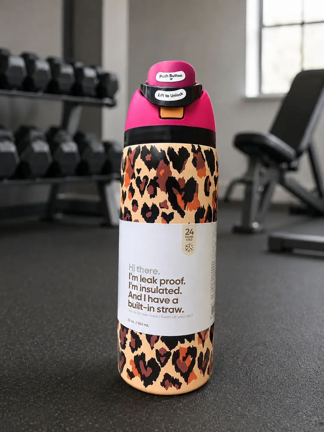Owala Wild at Heart 32oz FreeSip – Stylish Leopard Print Stainless Steel Water Bottle with Straw Lid