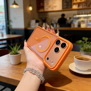 For iPhone 17 16 15 14 13 12 11 Pro Max Plus 17Air 17Pro 17Promax luxury transparent magnetic wireless charging protective phone case, soft frame shockproof hard acrylic back