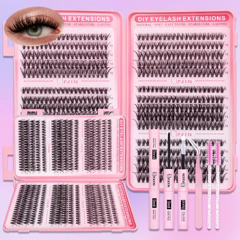 DIY Lash Clusters Kit, 600 Pcs Eyelashes Clusters Extensions Kit 8-16mm Individual Lashes D Curl Mixed False Eyelashes, with Bond&Seal&Eyelash Tweezers& Brush, Eyelash Extension Set