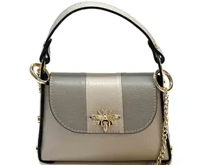 Tendenza Vittoria DUAL Edition GREY – Mini Premium Structured Bag with Gold Bee Accent