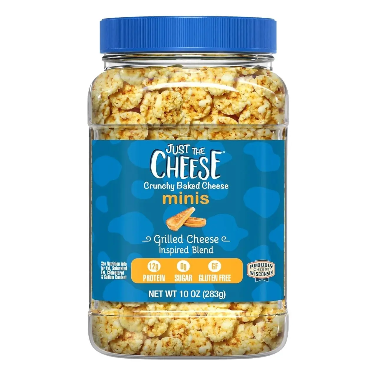 Just the Cheese Minis – Grilled Cheese Crisps, 10 oz Jar, Delicious Low-Carb Lifestyle Protein Chips, High-Protein, Gluten-Free Crisps, Keto-Friendly, Zero Sugar, Perfect Snack for Adults