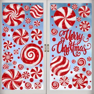 8 Sheets Christmas Window Clings - Red Candy Stickers, Oil Painting Decals for Home, Office, School Winter Glass Décor