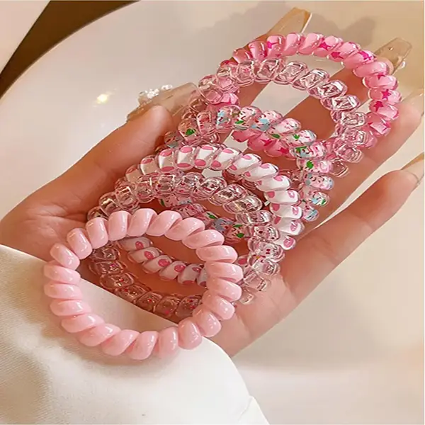 Women's Cute Candy Color Coil Wire Hair Ties, Floral & Polka Dot Pattern Coil Wire Hair Ties, Spiral Coil Wire Stretch Hair Ties, Scrunchie, Holiday Accessories, Beads, Scrunchies, Fashionable Hair Accessories, Scrunchies For Hair