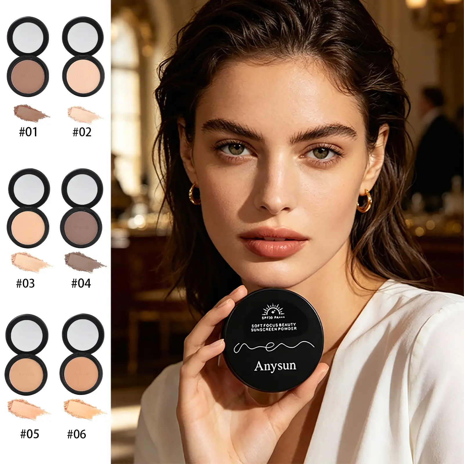 Sunscreen Transparent Powder Cake, Sace Makeup Base and Foundation, Face Pressed Setting Powder, Spf35 Pa+++, Long-Lasting, Suitable for Oily and Combination Skin