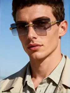 Men's Metal Rectangular Frameless Snake Decorative Sunglasses, High-Quality Fashion Eyewear, Casual Style, Perfect for Street Photography Parties Festivals, Frameless Design