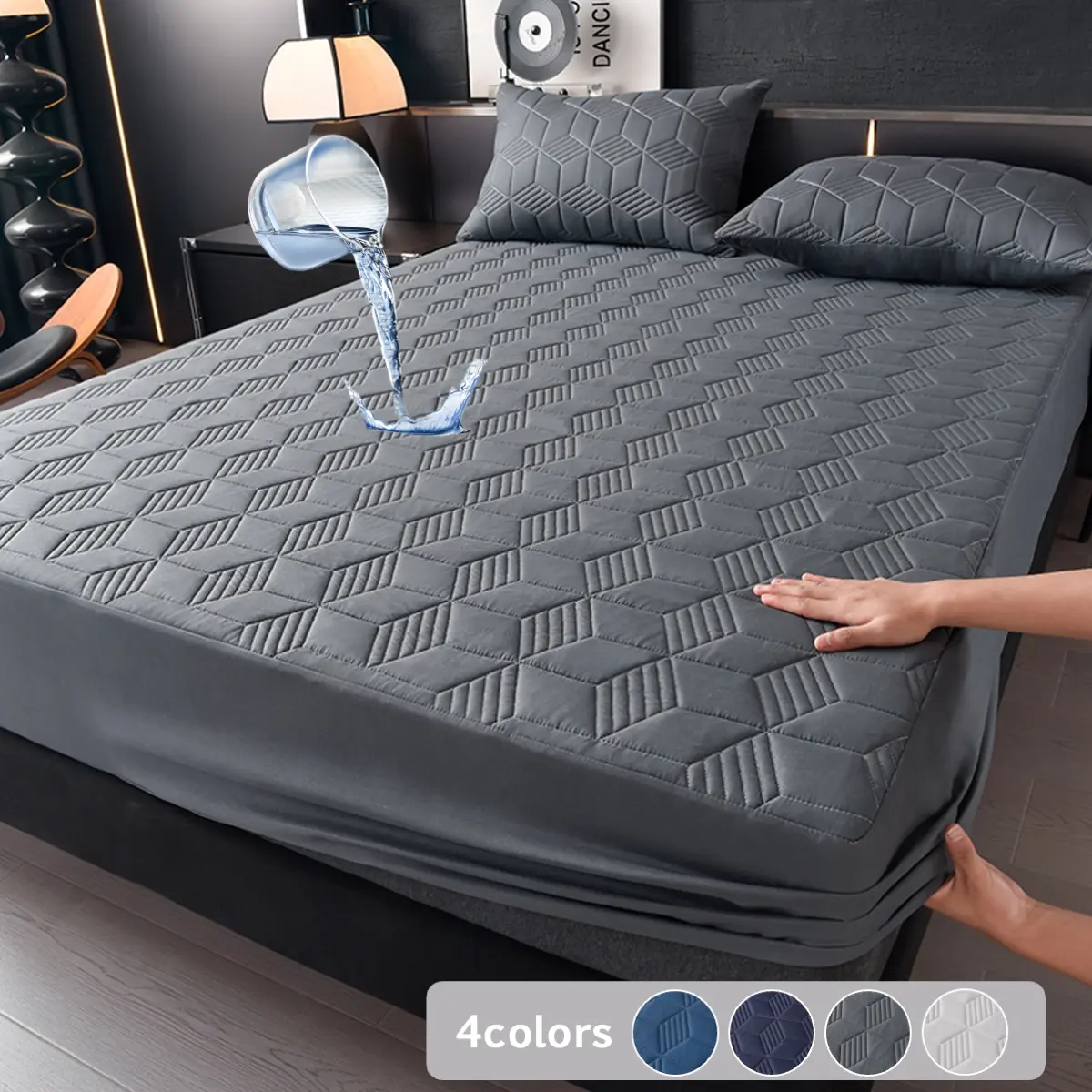 2/3 Piece Waterproof Mattress Protector, Fitted Sheet & Mattress Cover Set, Bedding Mattress Cover, with Deep Pocket Soft Noiseless Breathable Stain-Resistant Bed Cover, Machine Washable, Includes Pillowcases for Bedroom, Kids, Pets, Mattress Pad