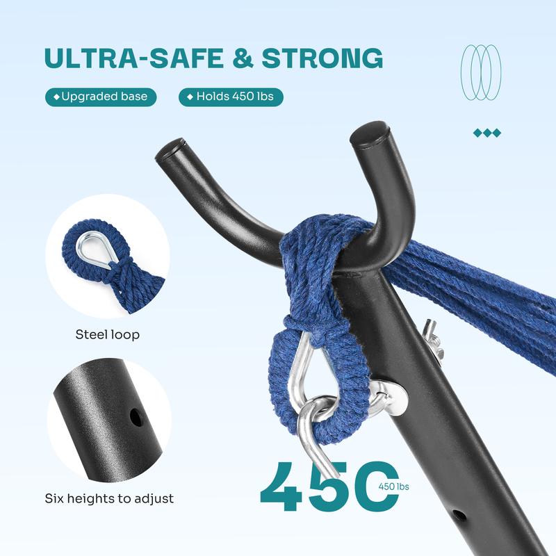 Double Hammock With Carry Bag, With Space-Saving Stand, Heavy-Duty Steel Frame, 450 Lb. Load Capacity, Easy To Assemble, For Patio, Park, Outdoors