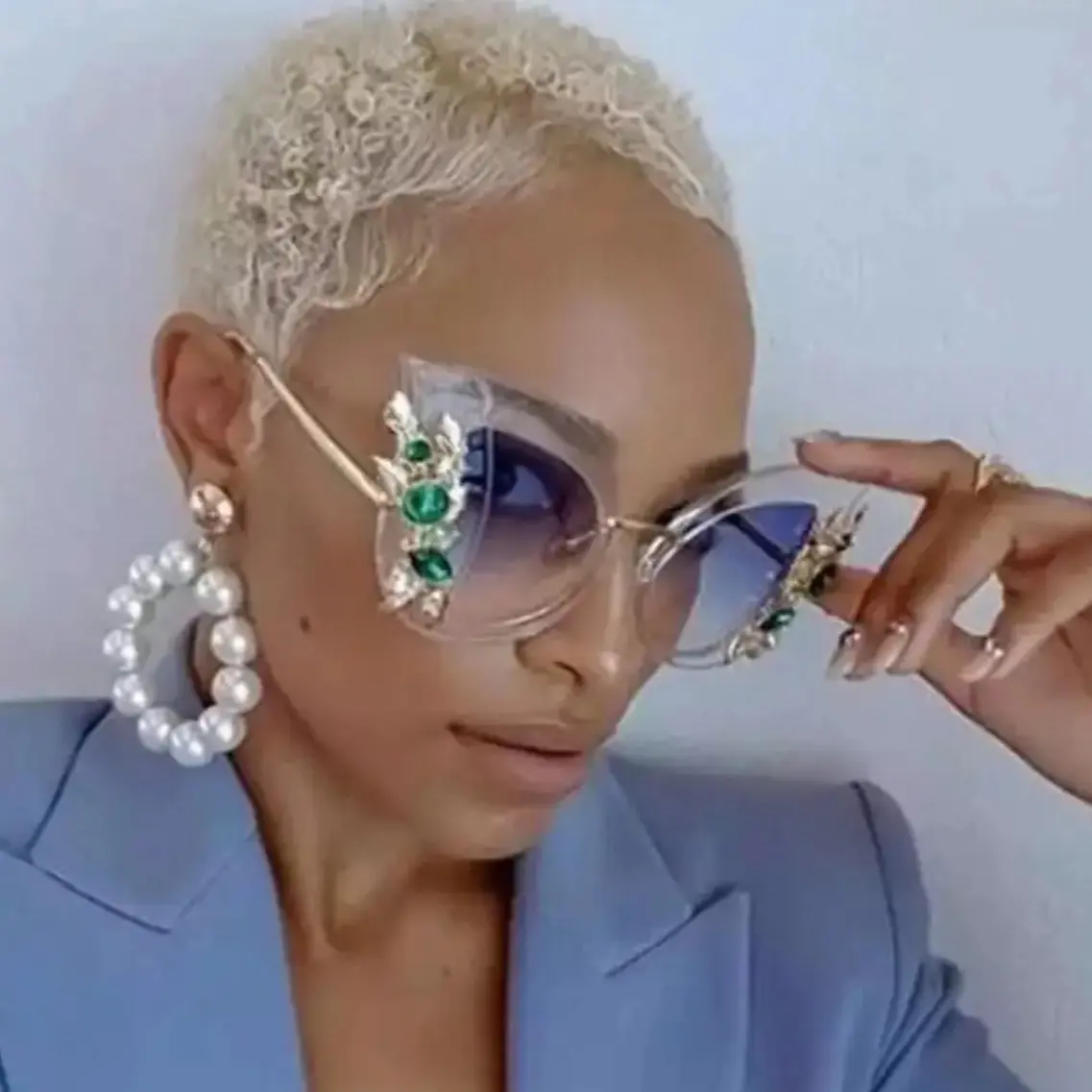 Cat Eye Transparent  Clear Baby Blue Glasses