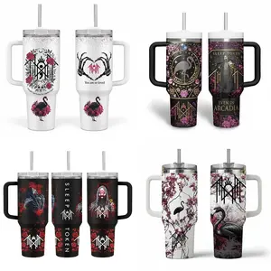 Collection Sleep Token Tumbler 40oz Stainless Steel With Handle & Straw, Metal Band Merch Mug, Dark Gothic Aesthetic Cup, Alternative Rock Fan Gift, Even in Arcadia Drinkware, Heavy Metal Lover Gift For Him Her,Unique Emo Grunge Style Travel Coffee Flasks