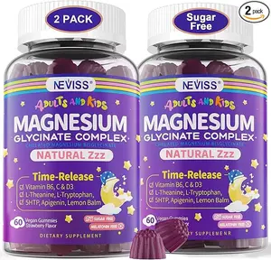 2Pack Magnesium Glycinate Gummies for Adults & Kids 4+,. Sugar Free Magnesium Bisglycinate Supplement 400/200mg with B6D3, 5HTP, L-Theanine for Sleep & Relaxation, Brain, Muscle, Melatonin Free Gummies,