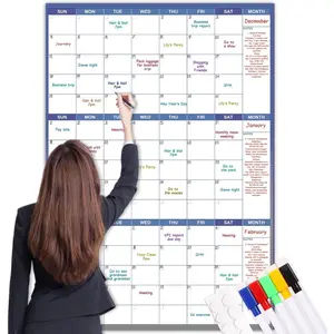 Large Dry Erase Calendar for Wall - Undated Wall Calendar Dry Erase, 28" x 40" (Vertical), Erasable & Reusable Wall Calendar 3 Month with Round Stickers and Markers for Home, Office, Classroom and Gym Use