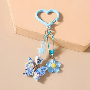 Beaded Star Keychain with Daisy and Butterfly Design, Key Ring, Bag Charm, Phone Strap, Holiday Gift, Key Chain Accessory