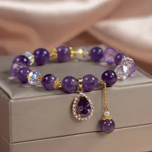 Natural Amethyst Heart Pendant Bracelet with Beads - Handmade Genuine Gemstone Jewelry for Women, Elegant Daily Wear & Special Occasions, Year-Round Timeless Accessory