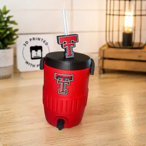 Texas Tech Inspired 3D Printed Can Cooler with Straw Topper, College Team Fan Accessory, Tailgate Party Essential, Alumni Gift Idea