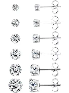 6 Pairs Titanium Stud Earrings for Women Men Cubic Zirconia Hypoallergenic Stud Earrings Set for Sensitive Ears 3-8mm