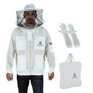 BeeProGear ProVent 3-Layer Ultra-Ventilated Beekeeping Jacket with Round Veil – Sting-Proof Protective Jacket for Unisex Beekeepers, White