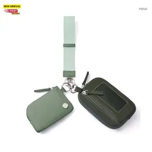 Keychain Wristlet Wallet,Dual Pouch Wristlet Portable, Nylon RFID Coin Purse Small Wallet with key ring,ID Window