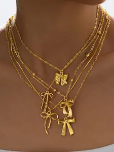 Gold Bow Layered Necklace Set for Women, Multi-Layer Chain Necklace with Ribbon Pendant, Cute Y2K Jewelry, Minimalist Choker & Long Necklace Combo, Elegant Stackable Necklaces, Trendy Fashion Jewelry for Party, Vacation, Date Night, Birthday Gift