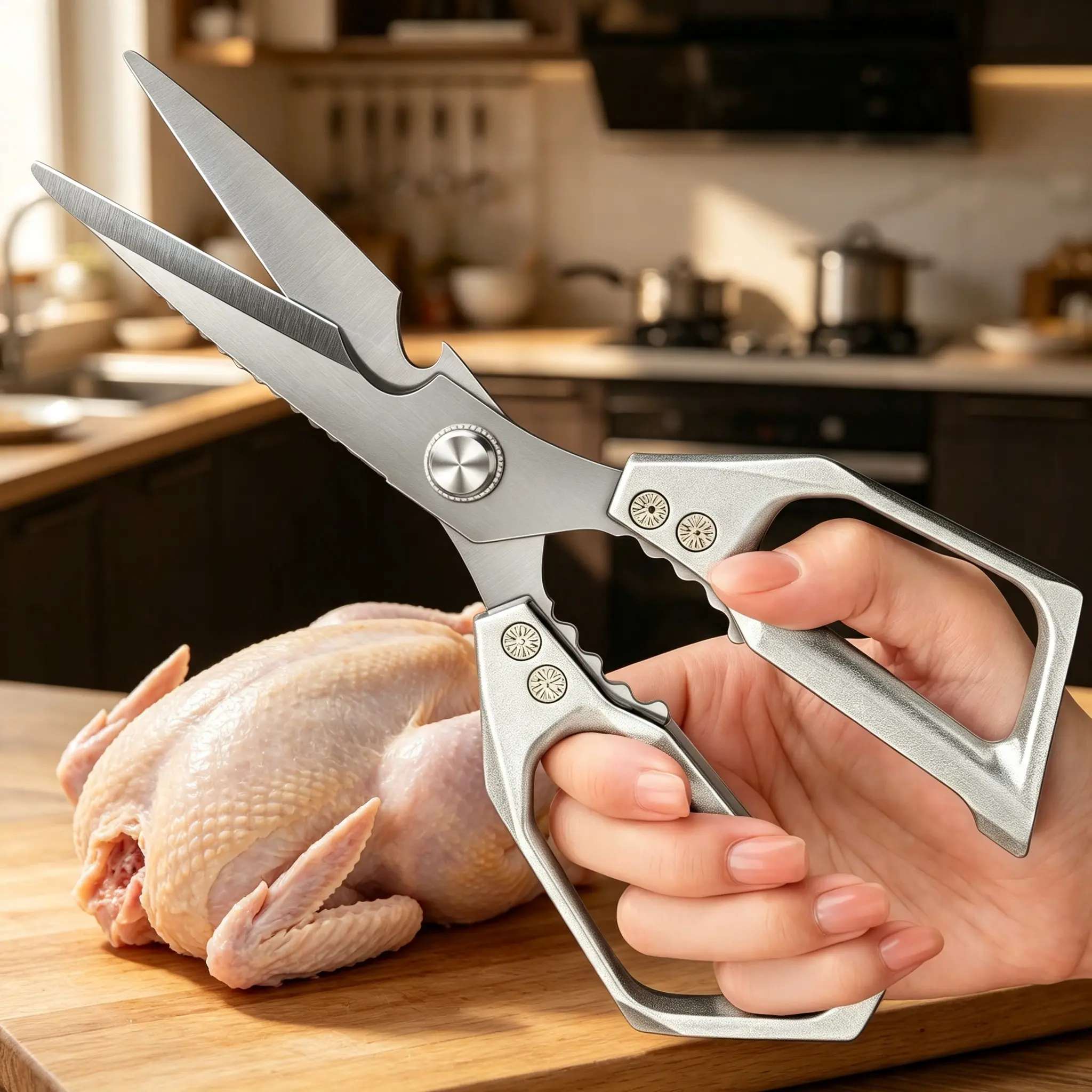 Bone scissors,Multi-Function Kitchen Scissors Heavy Duty Sharp 304 Stainless Steel, Sliver Apartment Kitchen Accessories Cooking Shears for Chicken Meat Fish Poultry(Sliver)