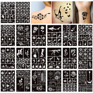20 Sheets Temporary Tattoos Stencils for Kids, Glitter Henna Face Body Paint Stencil Kit, Girls Flowers Mermaid Boys Dragon Airbrush Art Tattoo for Birthday Halloween Christmas Party Favors