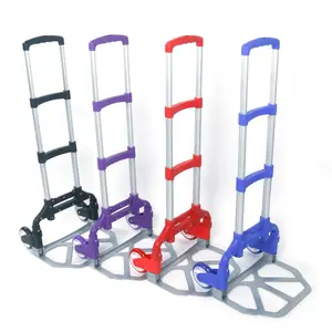 Portable Aluminium Cart Folding Dolly Push Truck Hand Collapsible Trolley Luggage Purple Compact Foldable Travel Trolley Maximum Load 75kg