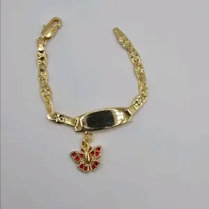 ID BRACELET style with red butterfly gold-plated 5"inches small (KIDS) ENGRAVING available leave a note with your name