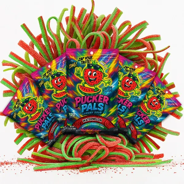 Pucker Pals Watermelon Sour Candy – Extreme Sour Strips, Chewy Gummy Candy & Sour Gummies, Gummy Worms Style Gummies Candy, Juicy Bold Treats for Kids, Boys, Girls, Teens & Adults, Halloween & Stocking Stuffers