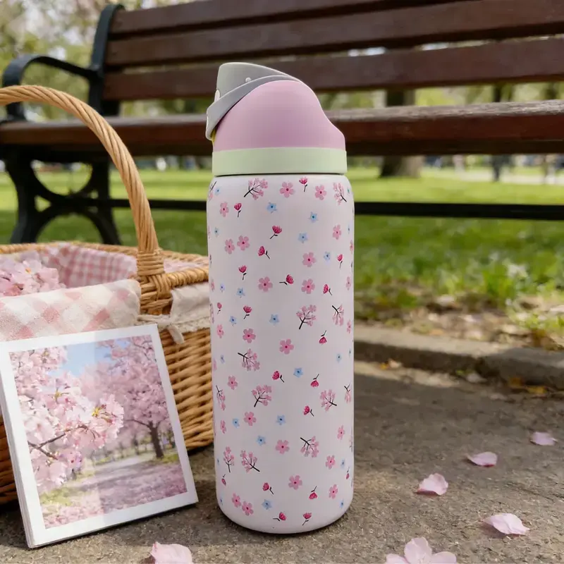 Owala Pink Floral FreeSip 32oz Stainless Steel Water Bottle with Built-In Straw, Water Bottles
