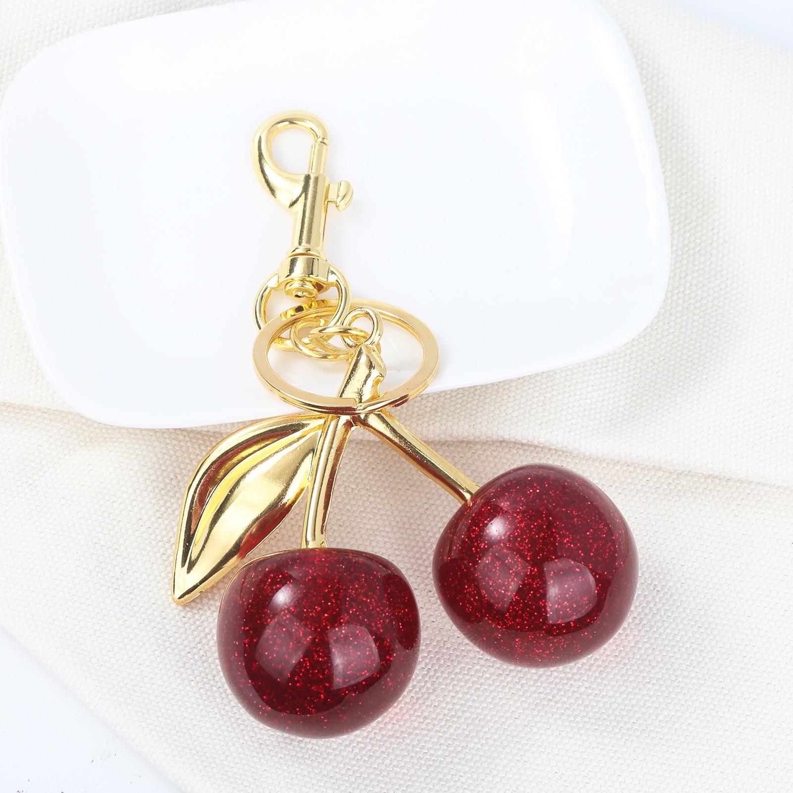 Crystal Cherry Bag Charm Keychain | Glitter Pendant Accessory | Cute Purse & Bag Keychain