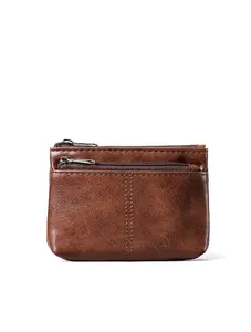 Waxed Leather Coin Purse – Soft PU Leather Mini Wallet for Men & Women, Zipper Coin Pocket & Card Slots, Lightweight Portable Pouch for Everyday Use Slim