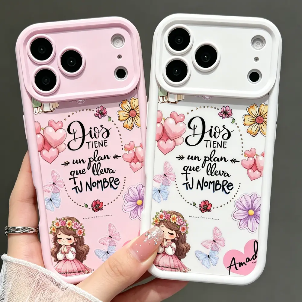 Christian Religious Quote "Dios Tiene un Plan" Soft TPU Crash-Proof Cellphone Case, Aesthetic Flower Design Phone Cover Casing, iPhone 1-17 Pro Max Plus Air Accessories, White Women's Perfect Gift TYJT260601001-1
