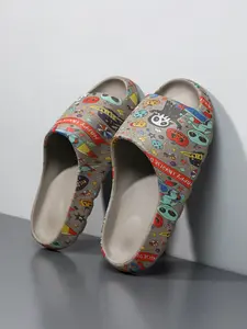 Unisex Halloween Cartoon Alien Pumpkin Skull Print Slide Sandals, Soft Thick Sole Non‑Slip EVA Open‑Toe Slippers, Fashion Trendy Waterproof Lightweight Casual Slides for Indoor Outdoor Beach Shower Daily Wear
