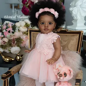 A complete set for the baby 26 Inch Real Lifelike Black Girl Toddler Reborn Doll with Hand Rooted Black Curly Hair and Soft Cloth Body for Youngster Gifts Rebornbabydoll
