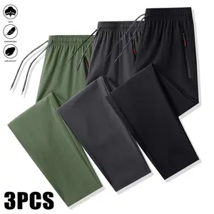 Men's jogging pants set of 3 pieces, with zipped pockets, lightweight material, suitable for exercise and sports activities, drawstring waistband, suitable for spring, summer and autumn seasons