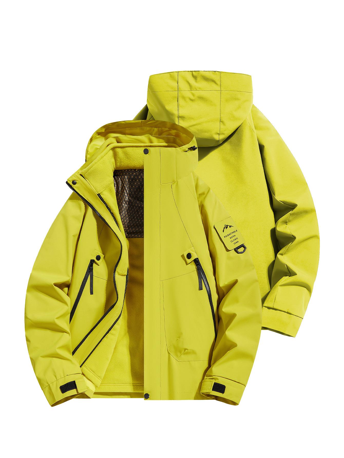 CCCMAI Men's Solid Color Waterproof Windproof Drawstring Zip-up Hoodie Jacket, Casual Long-Sleeve Outdoor Coat with Zipper Pockets, Suitable for Outdoor Activities, All-Season Men's Apparel, Menswear  Coats Jackets Tops