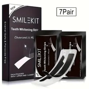 7 Pairs Bamboo Charcoal Teeth Whitening Strips, Mint Flavor, 18% Pap Formula, Effective Dental Care for Brighter Smile