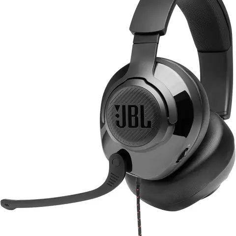 JBL Quantum 200 - Wired over-ear gaming headset with Voice focus directional flip-up mic and memory foam ear cushions -Black