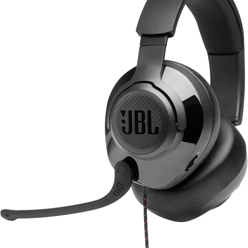 JBL Quantum 200 - Wired over-ear gaming headset with Voice focus directional flip-up mic and memory foam ear cushions -Black