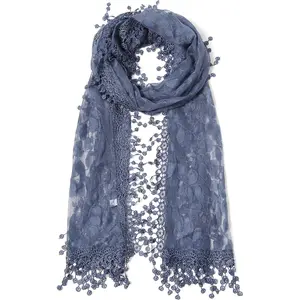 Lightweight Lace Fringe Scarf Shawl, Soft Leaf Lace Bridal Veil Wrap for Women, Multi-Use Hijab/Head Wrap for Weddings & Proms