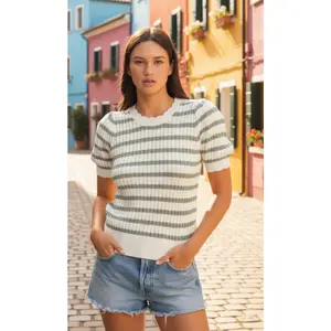 Scallop Season Puff Sleeve Knit Top - Sage Green