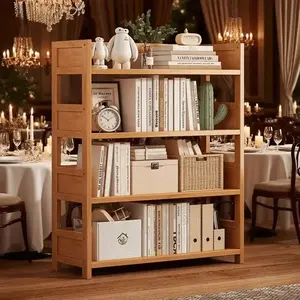 1 Bamboo Multi-Tier Shelf| Natural Wood Grain Appearance Storage Rack Suitable for Books, Decorations, Bathroom, Kitchen, Bedroom, and Living Room - Can be placed freestanding or wall-mounted.Sturdy bamboo shelf, 5-tier standing shelf, freestanding unit