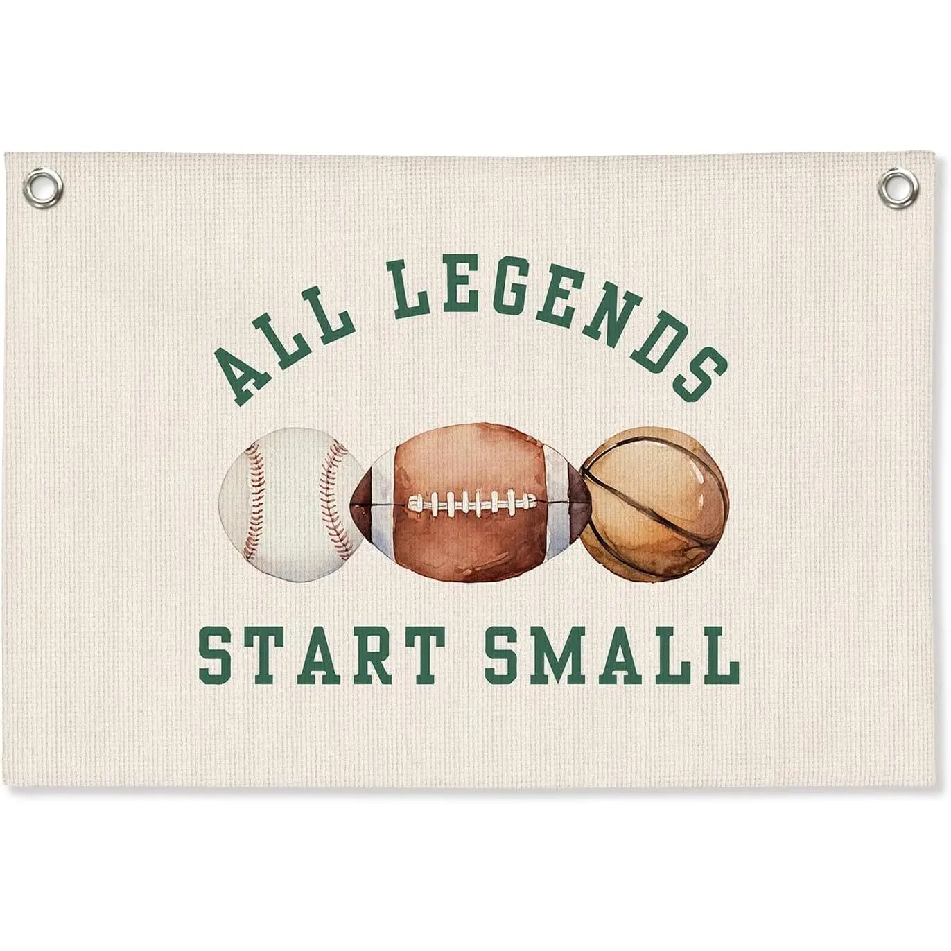 Sports Nursery Decor Canvas Wall Hanging Banner, All Legends Start Small Nursery Sign Baseball Football Basketball Wall Banner Flag for Kids Boy Nursery Toddler Room Bedroom Playroom Decor, 20x30 Inch