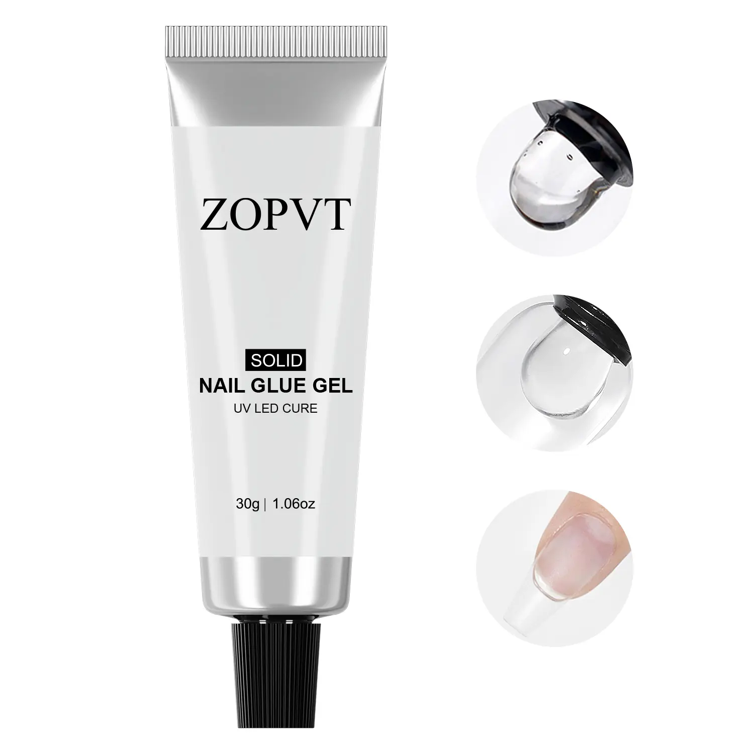 Zopvt Solid Nail Glue for Press-On & Acrylic Nails, Transparent Adhesive 30g, Long-Lasting 3D Gel, UV Lamp Curing, Home Salon Use, Diy Nails Art, Nail Art Supply