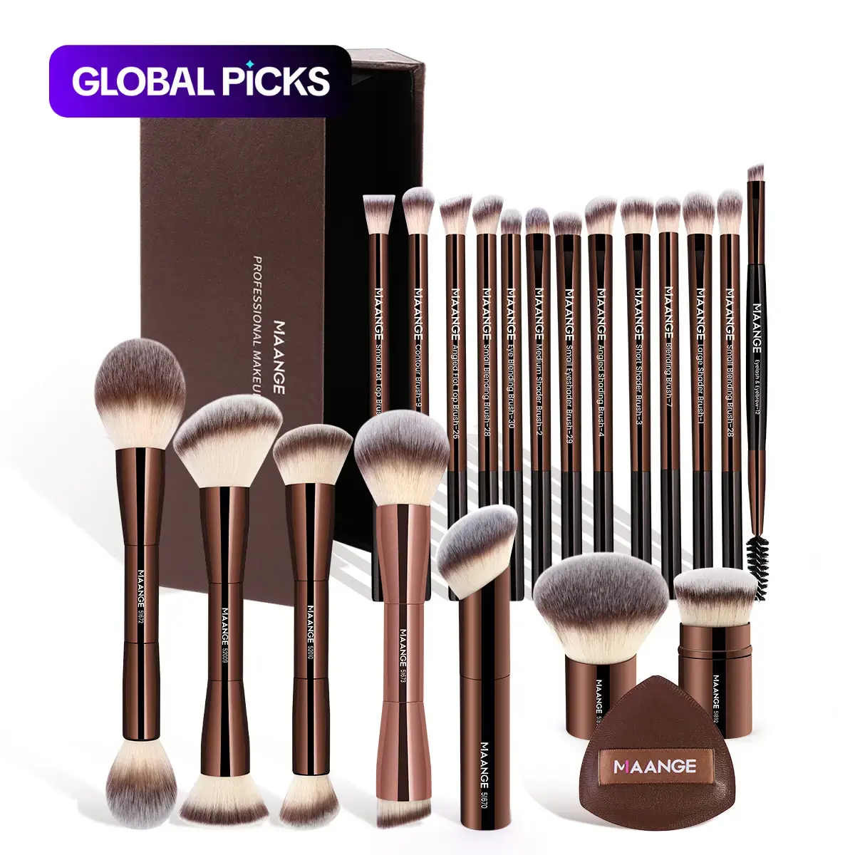 MAANGE Makeup Brush & Puff Set with Storage Box, Brush Combo, 20pcs Makeup Brushes, 1 Puff & 1 Brush Storage Case, Professional Makeup Brush Kit for Women, Makeup Brush Kit, Cosmetic Brushes, Makeup Tool #GLOBAL PICKS