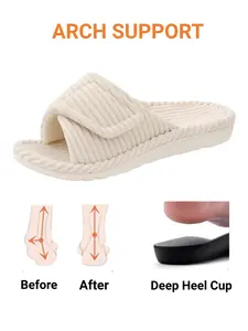 Women's Orthopedic Arch Support Slippers, Adjustable Open Toe Corduroy House Slippers, Comfortable Memory Foam Cushion Sole, Lightweight Slip-On Bedroom Shoes, Classic Minimalist Design, Indoor Outdoor Versatile Shoes for All Seasons