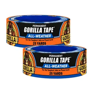 Gorilla All Seasons All Weather Duct Tape, Black, 1.88" x 25 yd (Pack of 2) - UV, Temperature Resistant, Water Resistant Tape for Outdoor Repairs (Above 40° F Compatible)